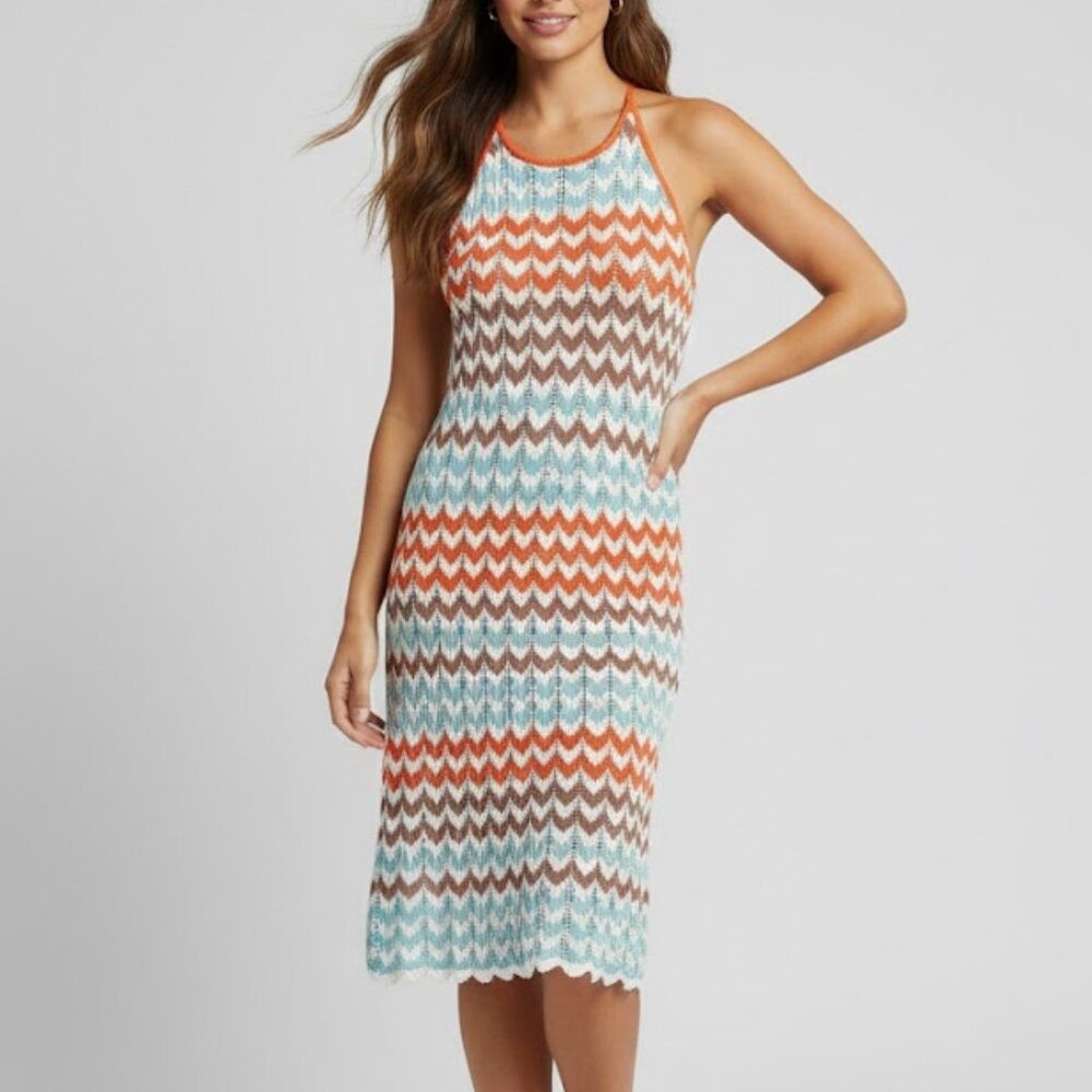 C&C California Dress Women's Multicolor Open Knit Swim Cover Sleeveless Small